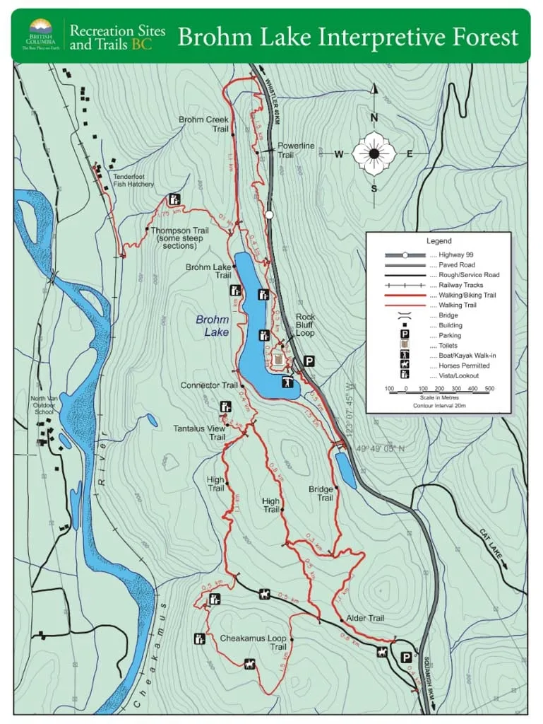 Brohm Lake map. This map shows all the trails at Brohm Lake in Squamish