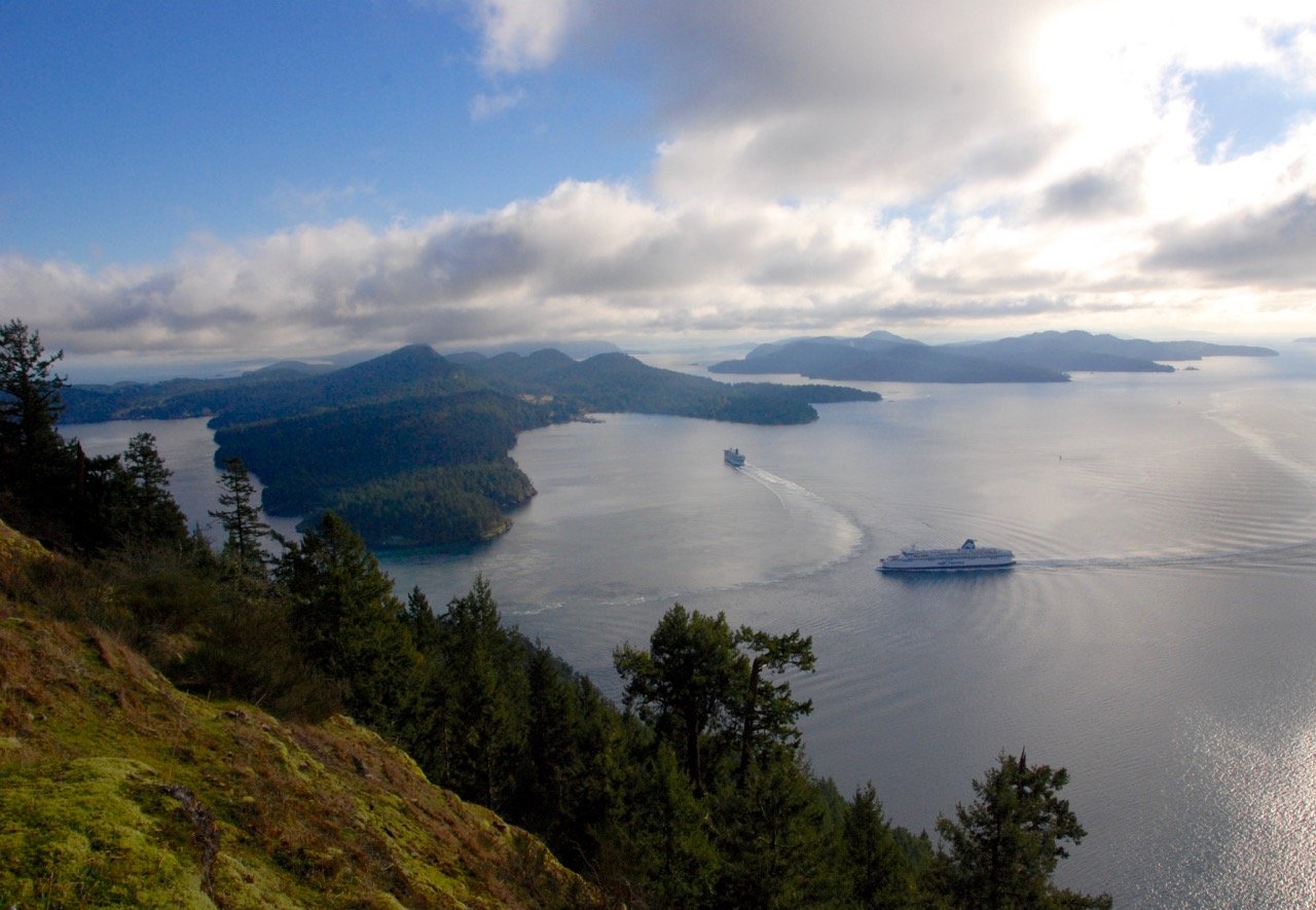 Ferries in Active Pass from the top of Mount Galiano