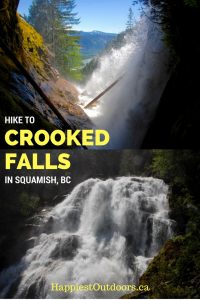 Hike to Crooked Falls in Squamish, British Columbia. Get off the beaten path with this locals hike. Hike to a secret waterfall near Squamish, BC. A waterfall hike in the Sea to Sky region near Vancouver.