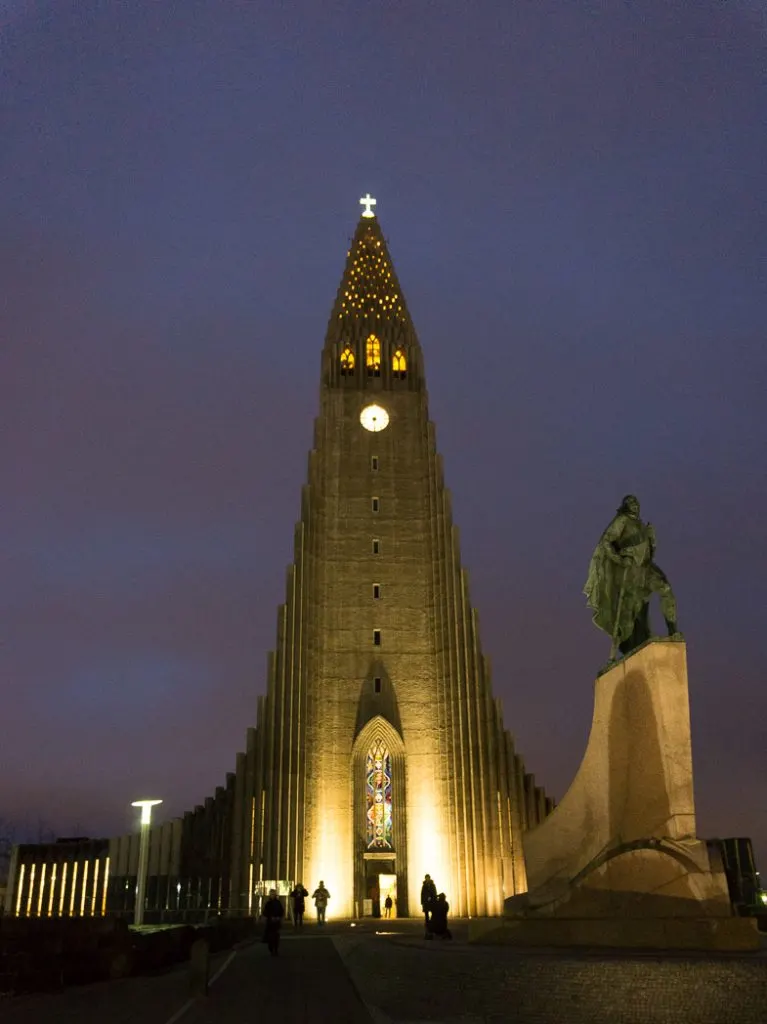 Hallgrimskirkja just before dawn in January. A winter week in Iceland. Iceland in January. 35 Photos that will make you want to go to Iceland in winter.