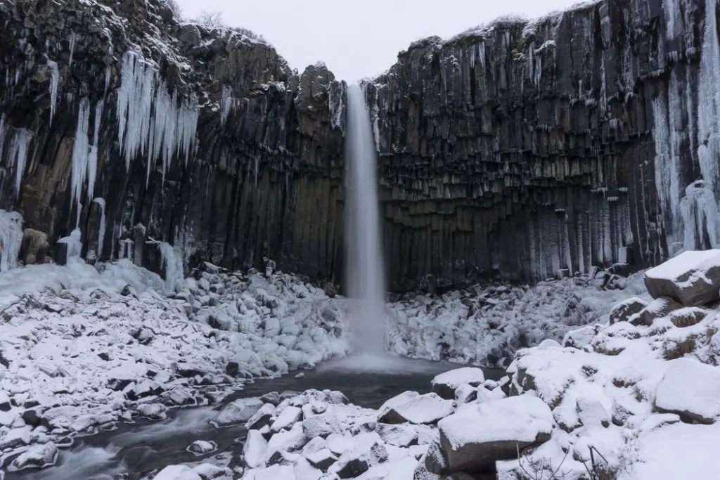 Svartifoss in winter. A winter week in Iceland. Iceland in January. 35 Photos that will make you want to go to Iceland in winter.