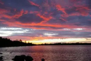 Hiking the Long Range Traverse in Newfoundland. Sunset at Berry Hill Pond in Gros Morne National Park