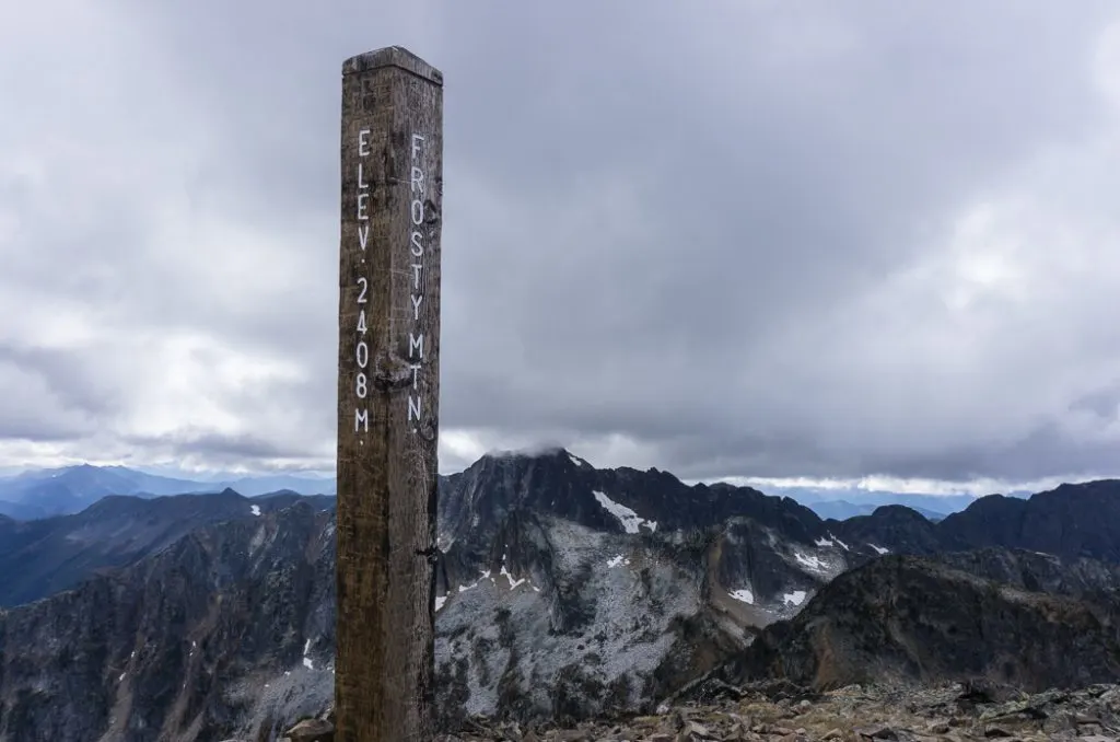 The summit of Frosty Mountain. Hike to the gorgeous Frosty Mountain larches in British Columbia, Canada. Go hiking in the fall to the see the larch trees change colour in Manning Park, BC, Canada.