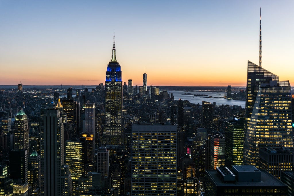 Sunset view from Top of the Rock in New York