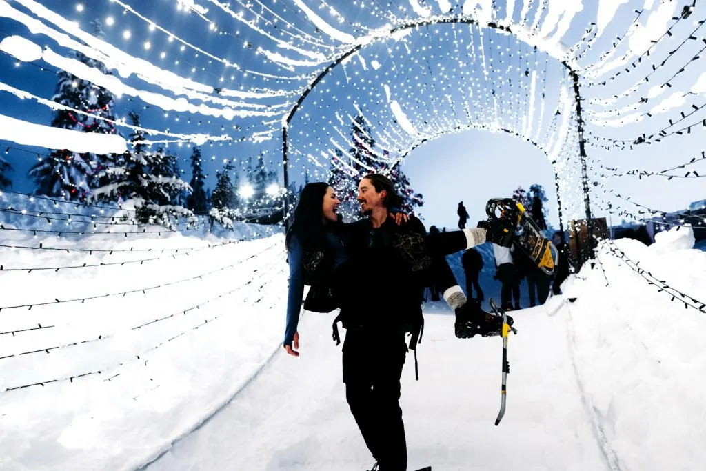 The light walk at Grouse Mountain in Vancouver is a great place to go snowshoeing