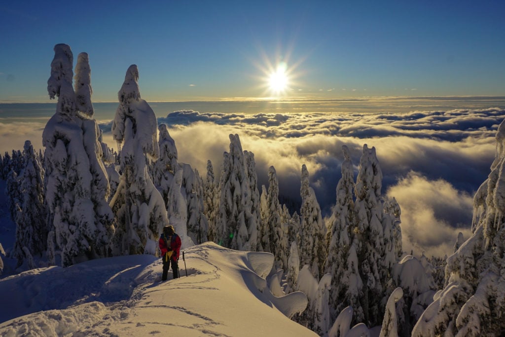 Snowshoe grind at Grouse Mountain near Vancouver, BC. The Ultimate Guide to Snowshoeing in Vancouver.