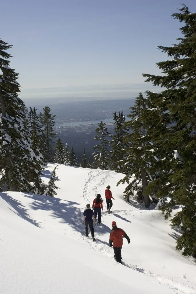 Snowshoeing on the Discovery trails at Mount Seymour near Vancouver