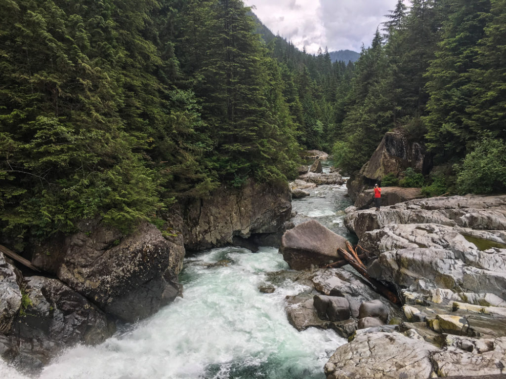 Widgeon Falls near Pitt Lake, one of over 100 snow-free hikes in Vancouver that you can hike all year long.