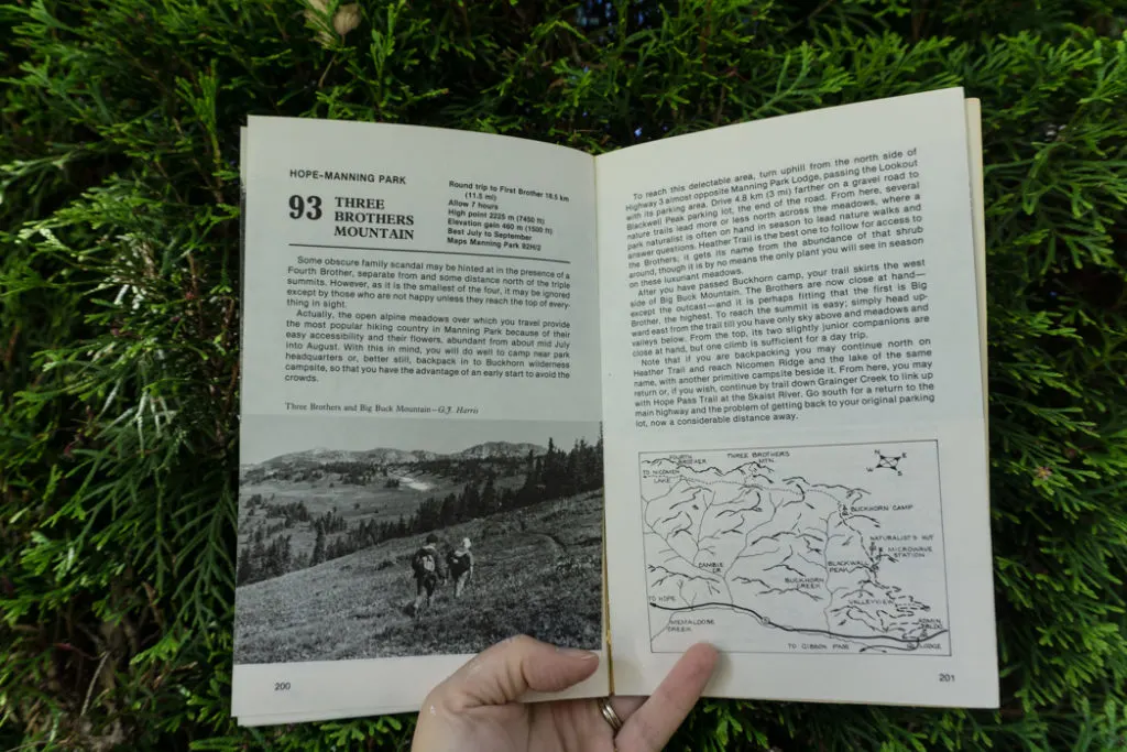 Hike 93 to the Three Brothers in the second edition of 103 Hikes. Learn about the history of hiking guide books in BC from the 1st edition of 103 hikes in 1973 to the new 105 Hikes in and Around Southwestern British Columbia, published in 2018.