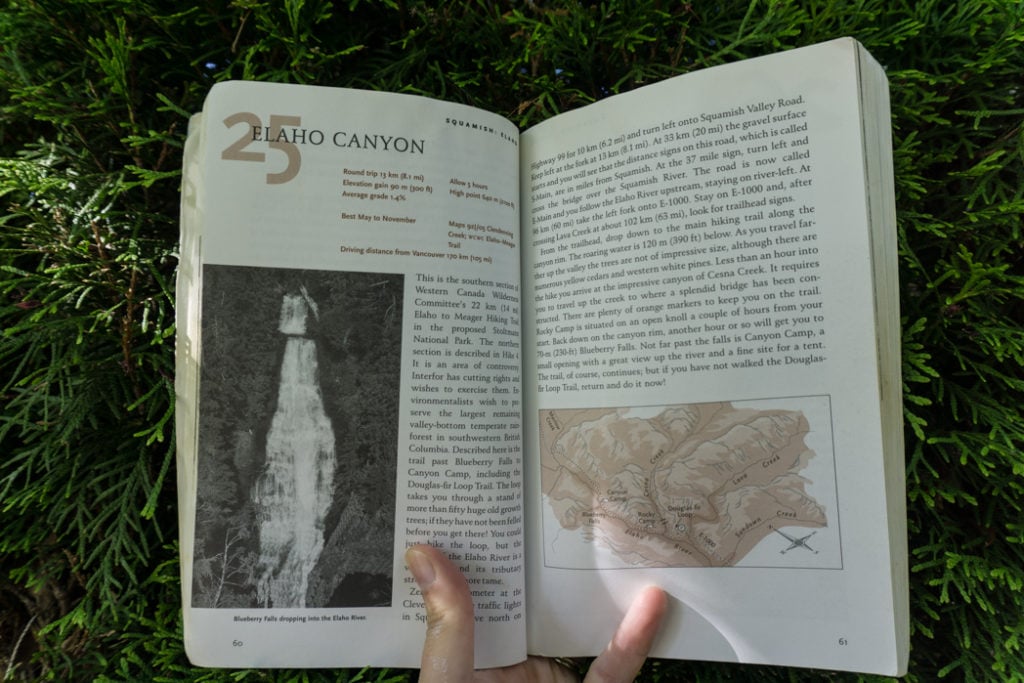 Hike 25 to Elaho Canyon in the fifth edition of 103 Hikes. Learn about the history of hiking guide books in BC from the 1st edition of 103 hikes in 1973 to the new 105 Hikes in and Around Southwestern British Columbia, published in 2018.