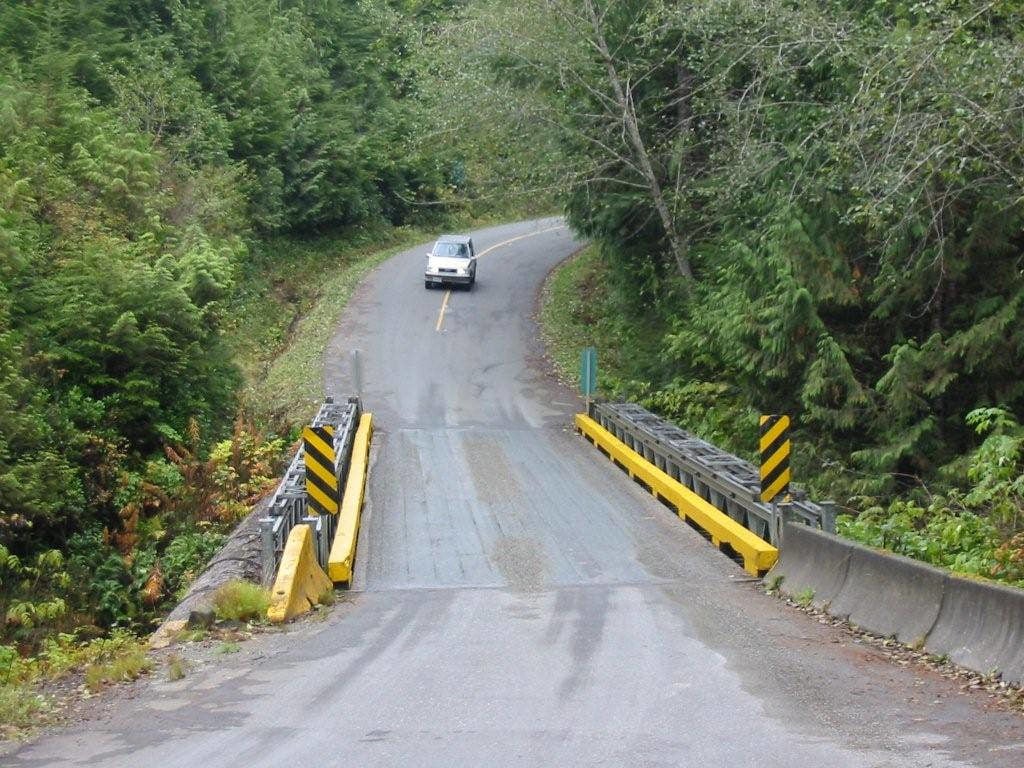 One of the one lane bridges on the Pacific Marine Circle Route, a road trip on southern Vancouver Island.