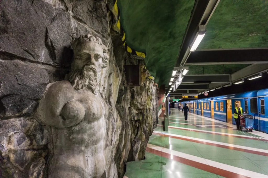 Art at Kungstradgarden Station on the Stockholm subway. Find out how to visit this station and 11 others on a self-guided tour of Stockholm subway art.