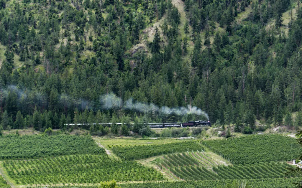 The Kettle Valley Heritage Train in Summerland, BC. Explore Summerland's wineries by bike with this self-guided tour.