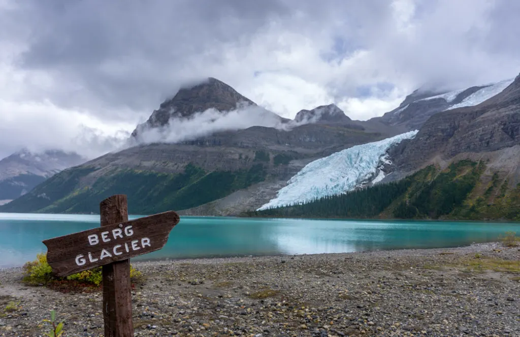 The view of the Berg glacier from near Marmot campground on the Berg Lake Trail. The Ultimate Guide to Hiking the Berg Lake Trail in Mount Robson Provincial Park in the Canadian Rockies
