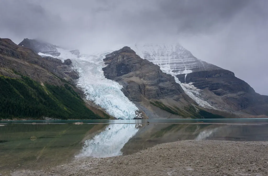 Berg Glacier reflecting in Berg Lake. The Ultimate Guide to Hiking the Berg Lake Trail in Mount Robson Provincial Park in the Canadian Rockies