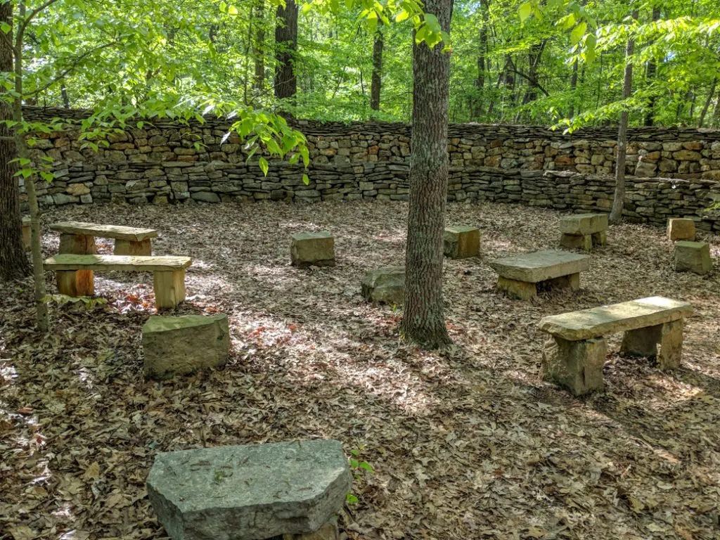 Wichahpi Commemorative Stone Wall near the Natchez Trace. Learn how to cycle tour the Natchez Trace Parkway in this detailed guide.