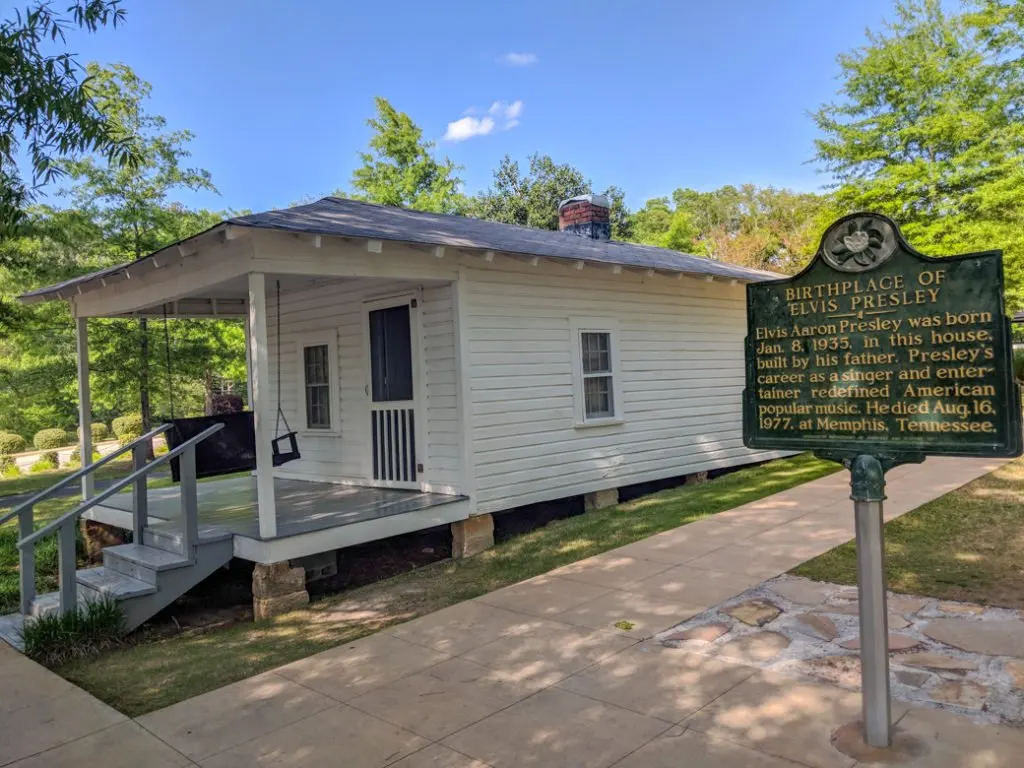 Elvis Presley's birthplace in Tupelo, MS near the Natchez Trace. Learn how to cycle tour the Natchez Trace Parkway in this detailed guide.