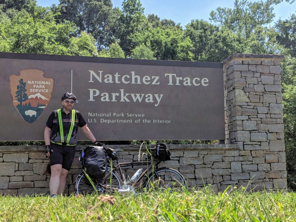The southern terminus of the Natchez Trace at Natchez, MS. Learn how to cycle tour the Natchez Trace Parkway in this detailed guide.