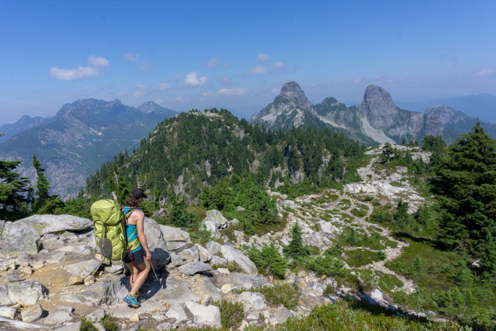 A hiker on the Howe Sound Crest Trail near Vancouver, BC. This trail is featured in The Glorious Mountains of Vancouver's North Shore. Read my review of the book.