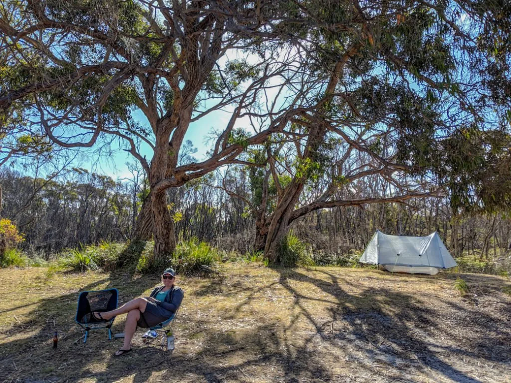 Camping at Arthur River in the Tarkine region of Tasmania, Australia.