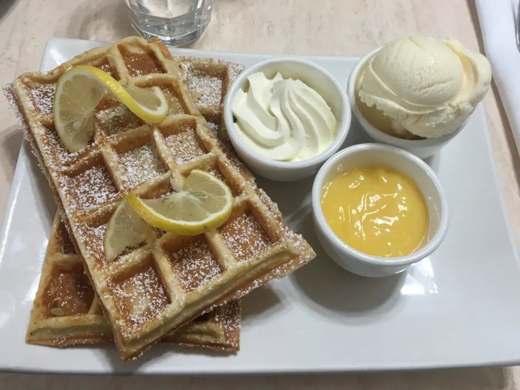 Waffles at the cafe at House of Anvers Chocolate in Devonport, Tasmania. Just one of over 40 things to do in Devonport and Tasmania's North West.