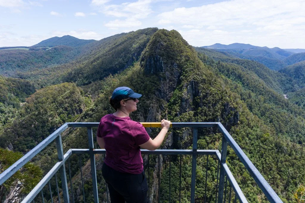 A hiker at the Leven Canyon viewpoint in Tasmania