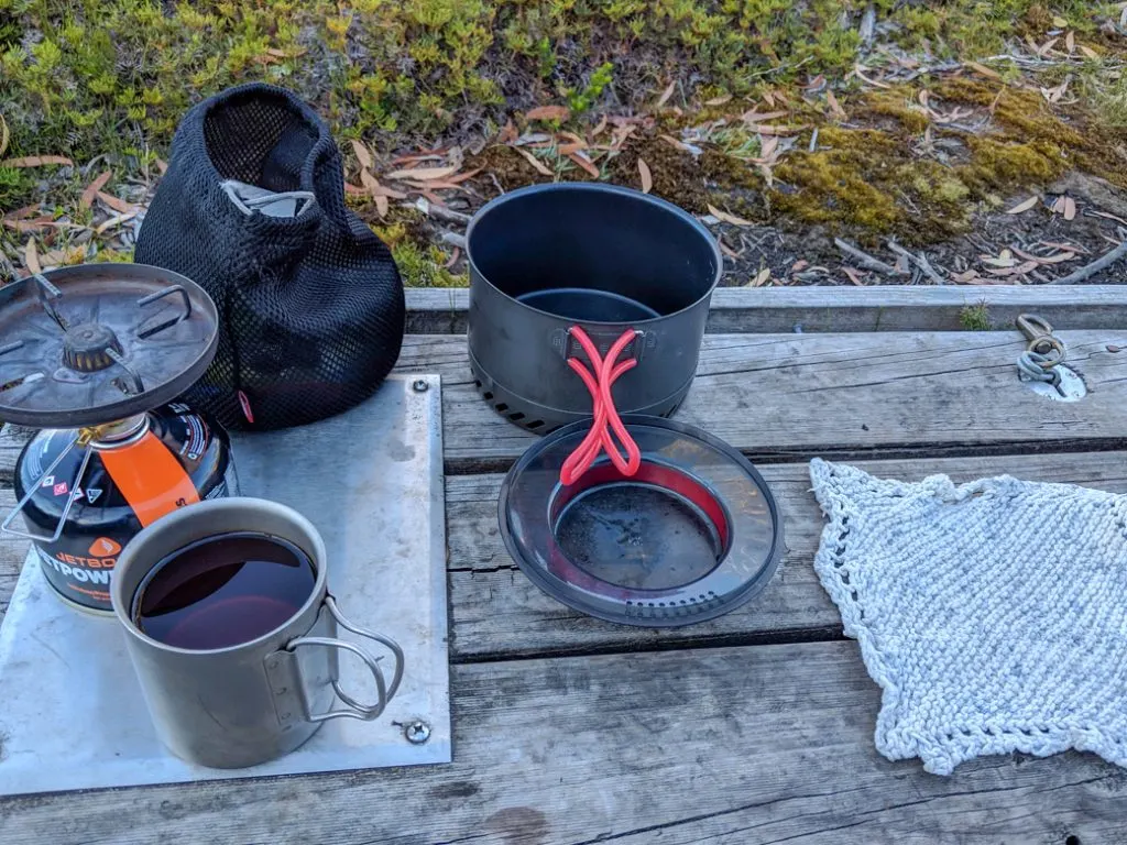 Our kitchen set up. Find out what else was on our Overland Track packing list.