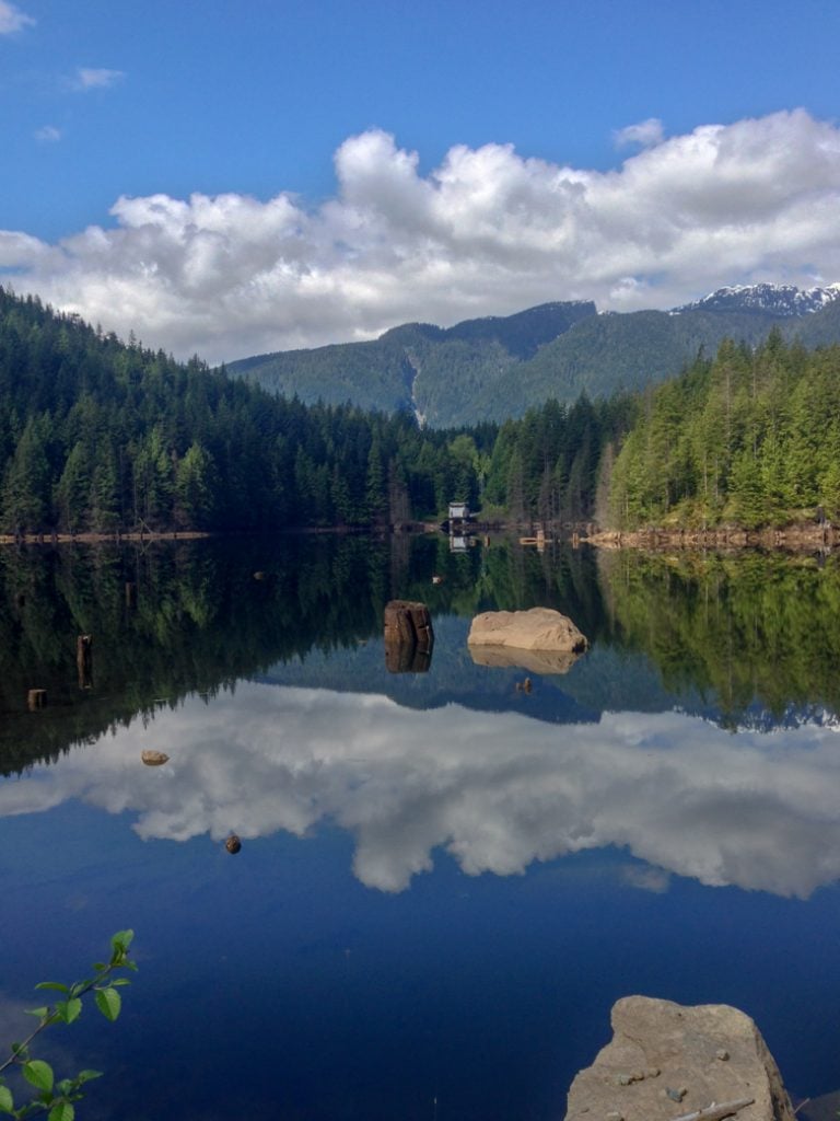 Buntzen Lake in Coquitlam. You can take the bus there from Vancouver