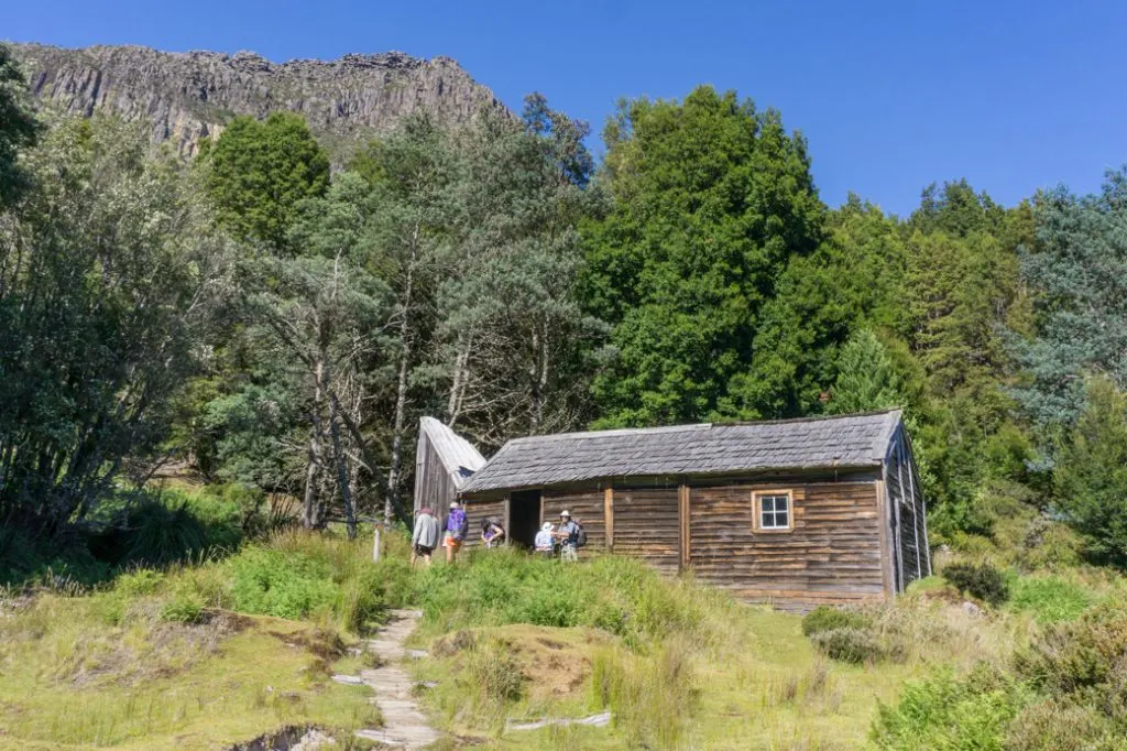 Historic Du Cane Hut. This is one of the historic Overland Track huts that walkers cannot sleep in since it is a museum.