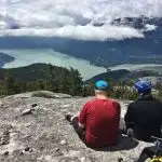 Looking down on Howe Sound and the Sea to Sky Highway from a hiking trail above the Sea to Sky gondola