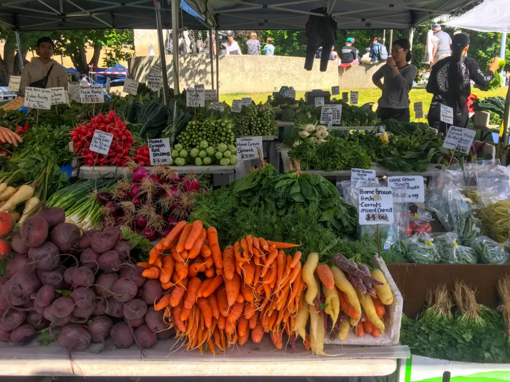 Farm fresh produce at Salamanca Market on a Saturday morning in Hobart, Tasmania. Be sure to visit if you have a weekend in Hobart.