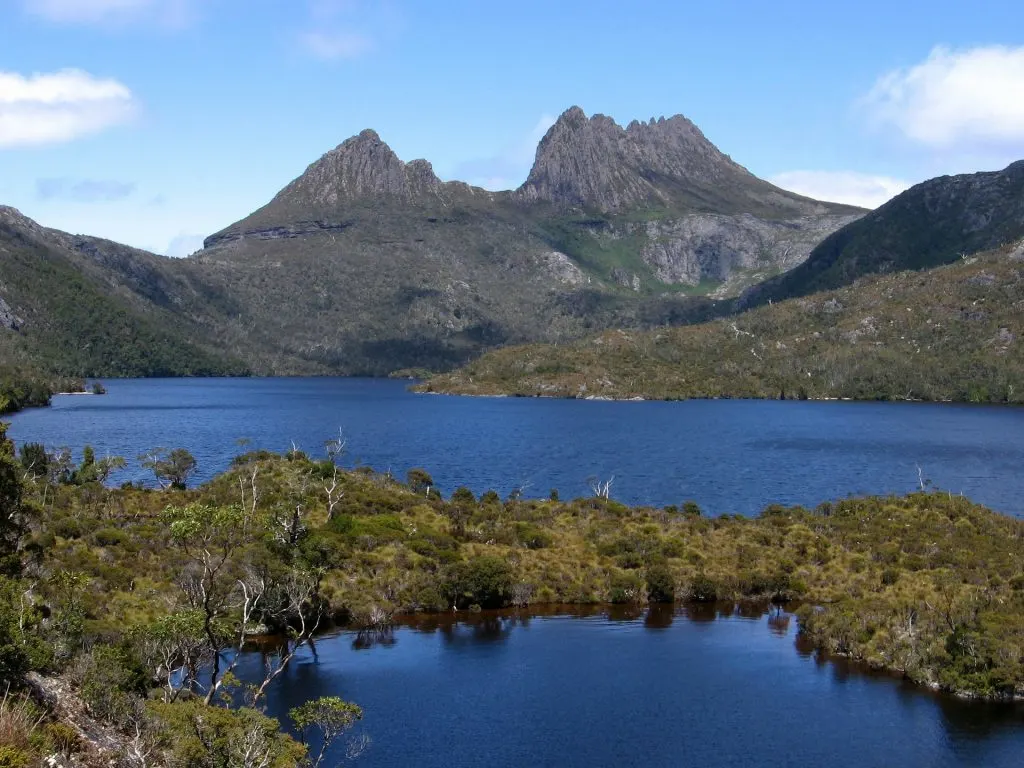 Cradle Mountain from Dove Lake. The hike to Cradle Mountain is a popular Overland Track side trip.