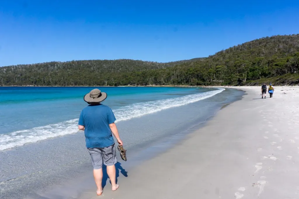The beach at Fortescue Bay in Tasman National Park in Tasmania, Australia