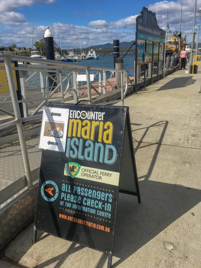 Maria Island Ferry check-in sign