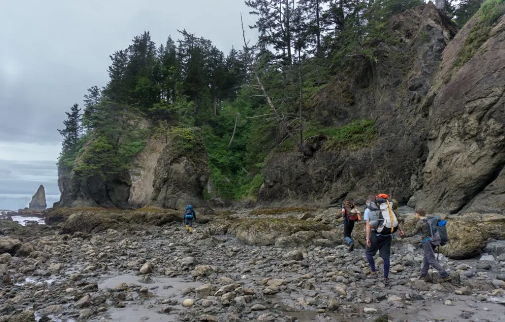 Walking on the beach at low tide near Toleak Point in Olympic National Park