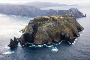 An aerial view of Tasman Island near Port Arthur, Tasmania, Australia