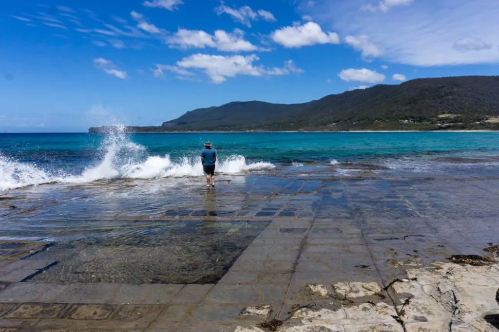 The Tessellated Pavement at Eaglehawk Neck on the Tasman Peninsula in Tasmania, Australia. One of the best attractions in Port Arthur.