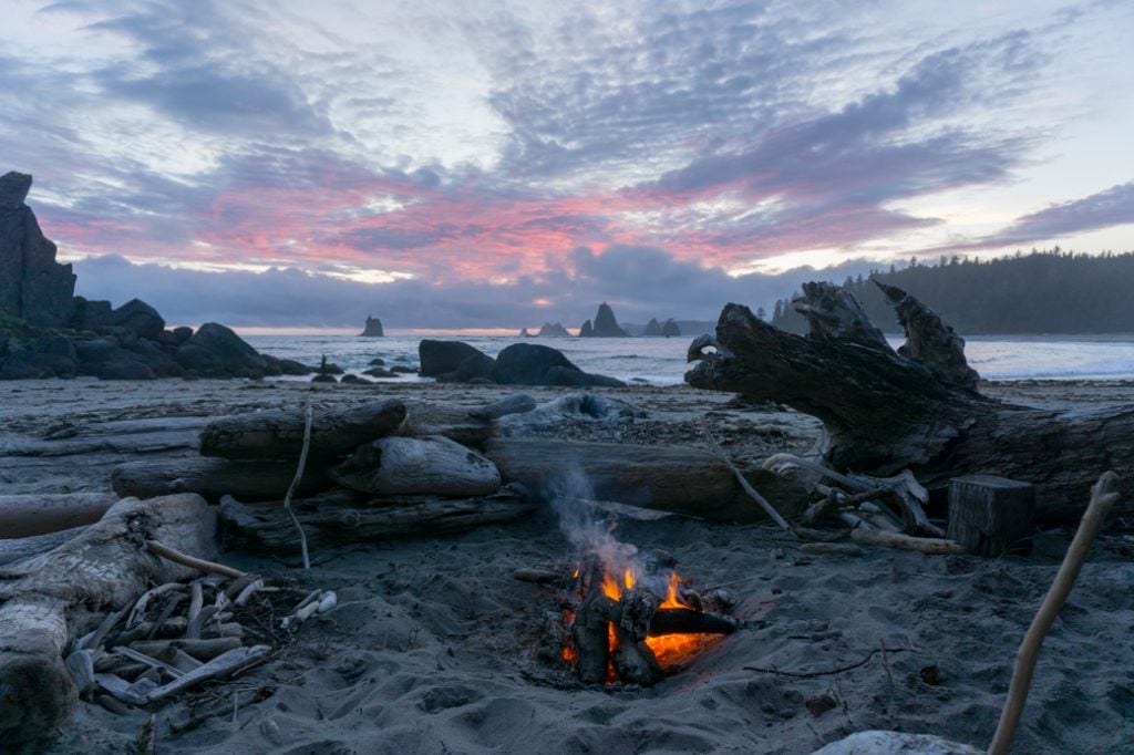 Beach campfire near Toleak Point in Olympic National Park