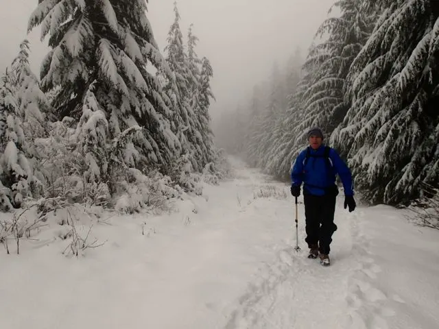 Snowshowing at Hollyburn Peak in West Vancouver. One of the adventures included in the book Active Vancouver by Roy Jantzen.