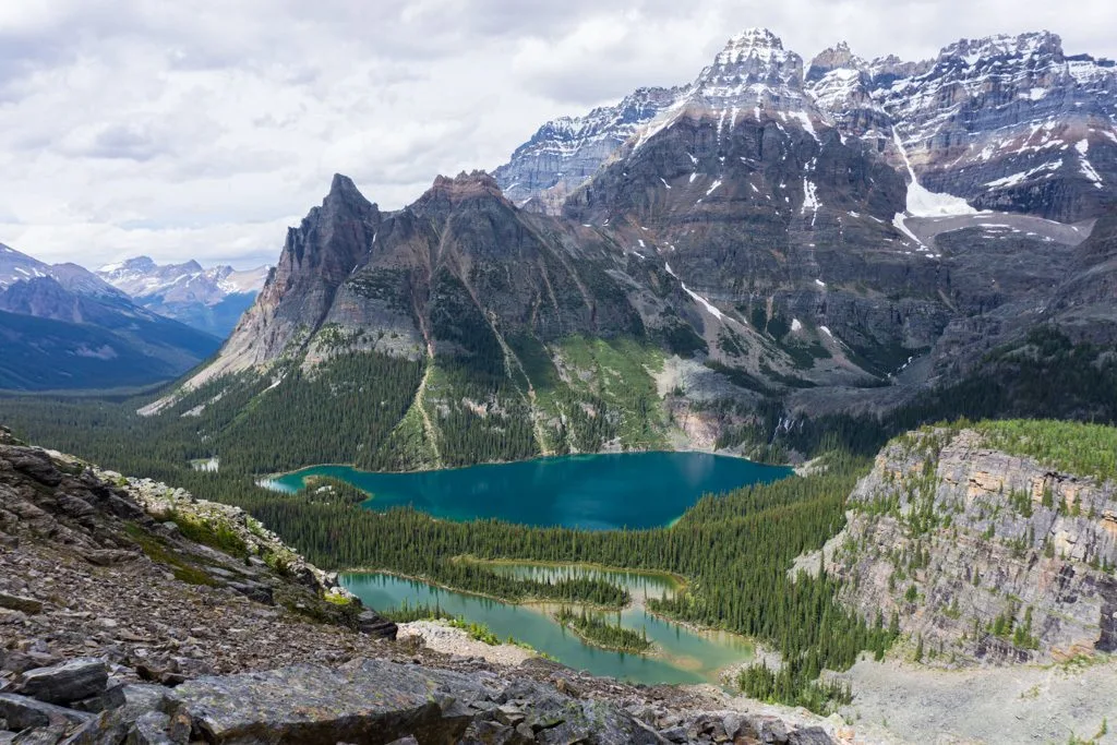View of Lake O'Hara and Mary Lake from the All Soul's Alpine Route in Yoho National Park