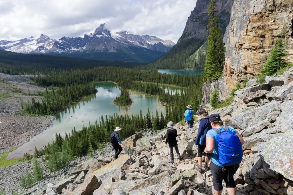 Hikers on the East Opabin Trail at Lake O'Hara in Yoho National Park