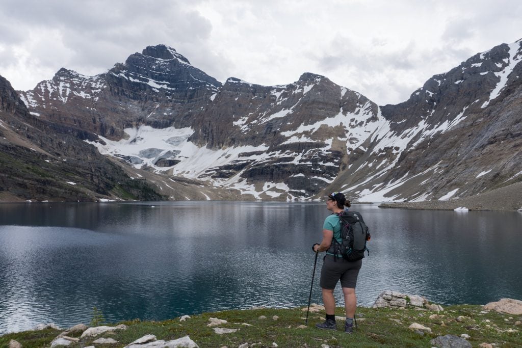 A hiker at Lake McArthur near Lake O'Hara in Yoho National Park