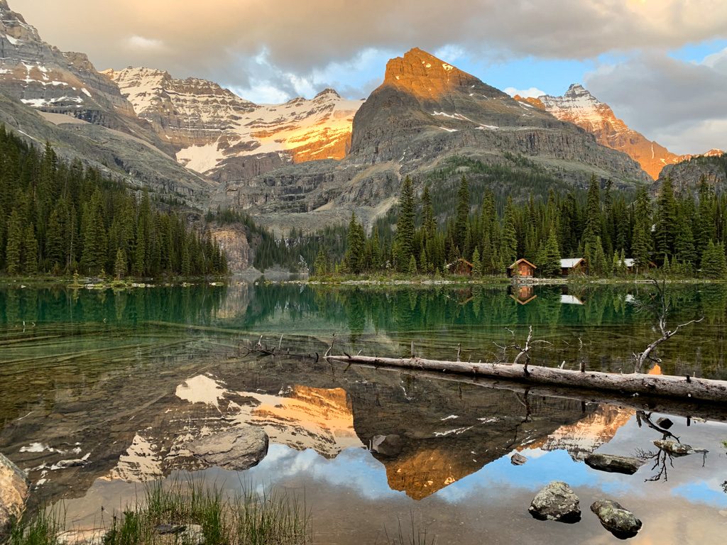 Evening alpenglow at Lake O'Hara in Yoho National Park