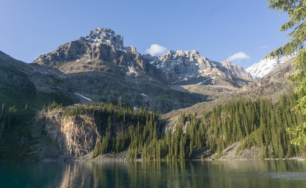 Mount Huber and Seven Veil Falls from the Lake O'Hara trail in Yoho National Park