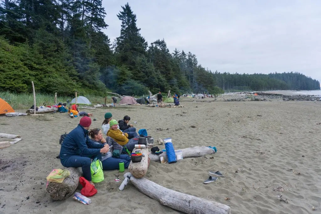 Campers at Cribs Creek on the West Coast Trail in British Columbia