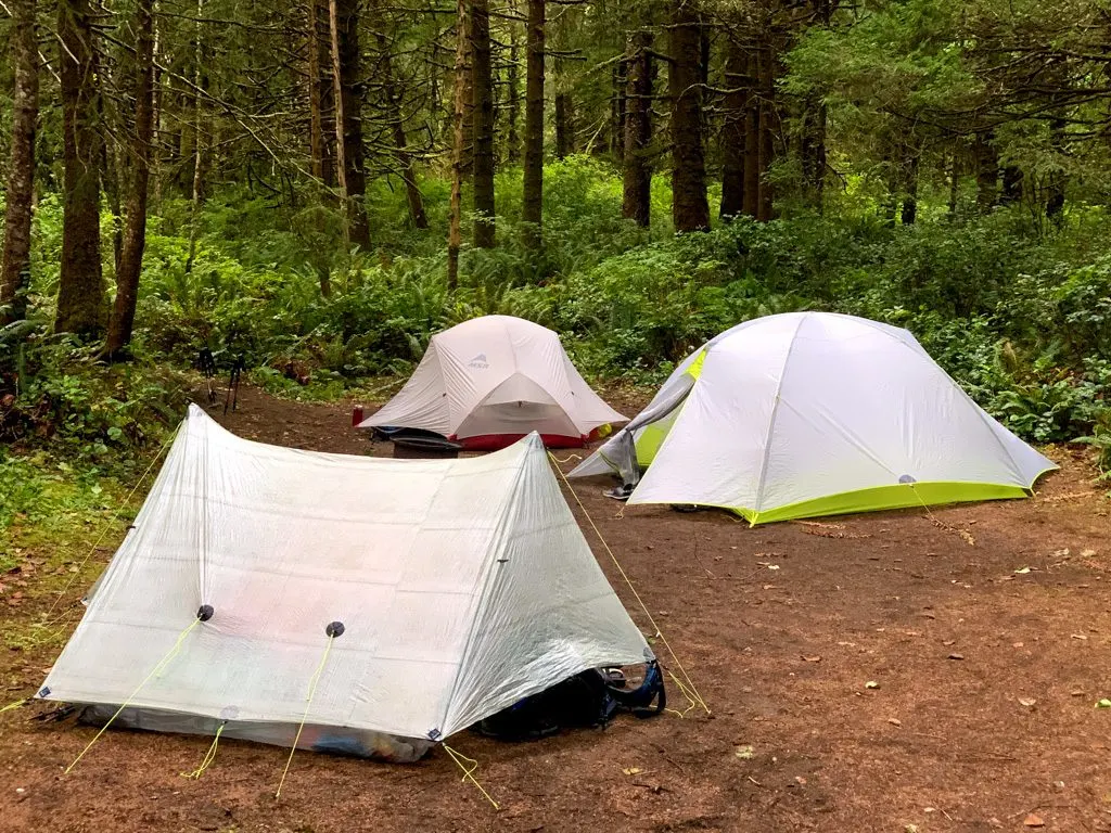 Tents in a rainforest campground in British Columbia. Camping is one of many great weekend getaways from Vancouver