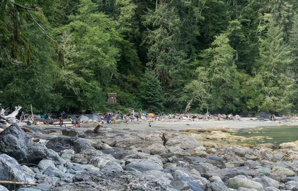 Campers at Thrasher Cove on the West Coast Trail