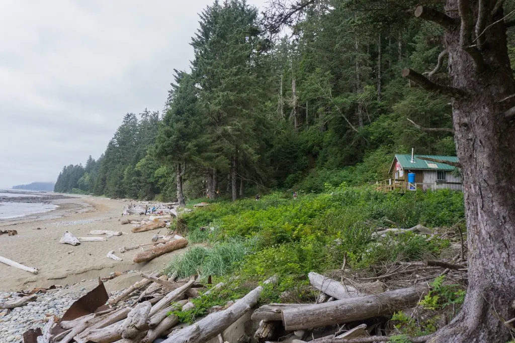 The Tsocowis Creek guardian cabin on the West Coast Trail is next to the campsite