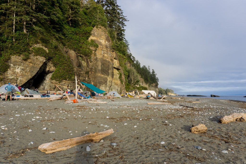 Camping at Tsusiat Falls on the West Coast Trail. Get the complete West Coast Trail packing list.