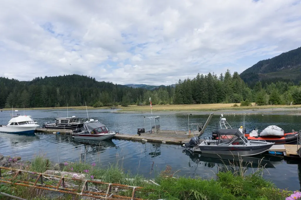 Butch's dock and the Gordon River ferry at the south end of the West Coast Trail
